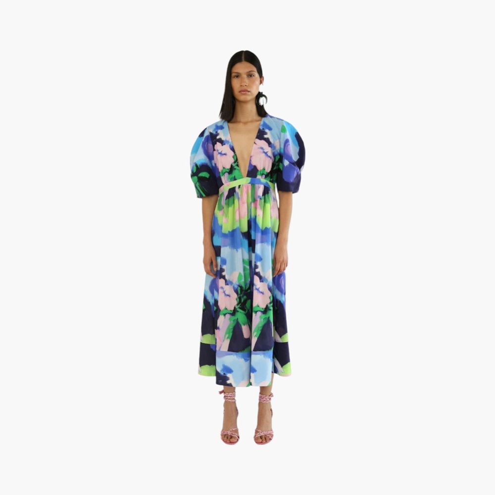 NEW DE LORETA ita dress in oleo azul print